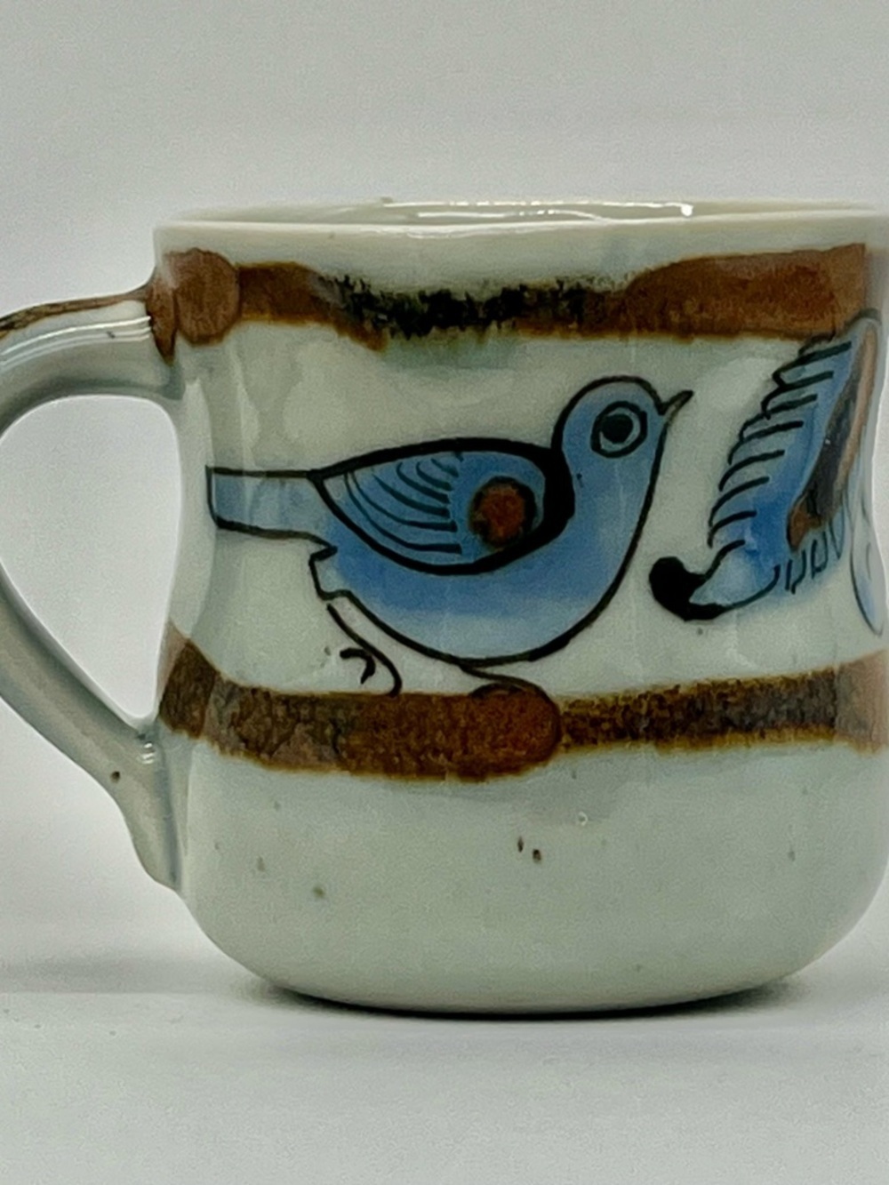 KEN EDWARDS Mexican TONALA POTTERY Stoneware- Flat Cup-Signed-El Palomar Blue Sm - Picture 2 of 8